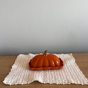 Ceramic Pumpkin Covered Dish - Orange with Gold Stem